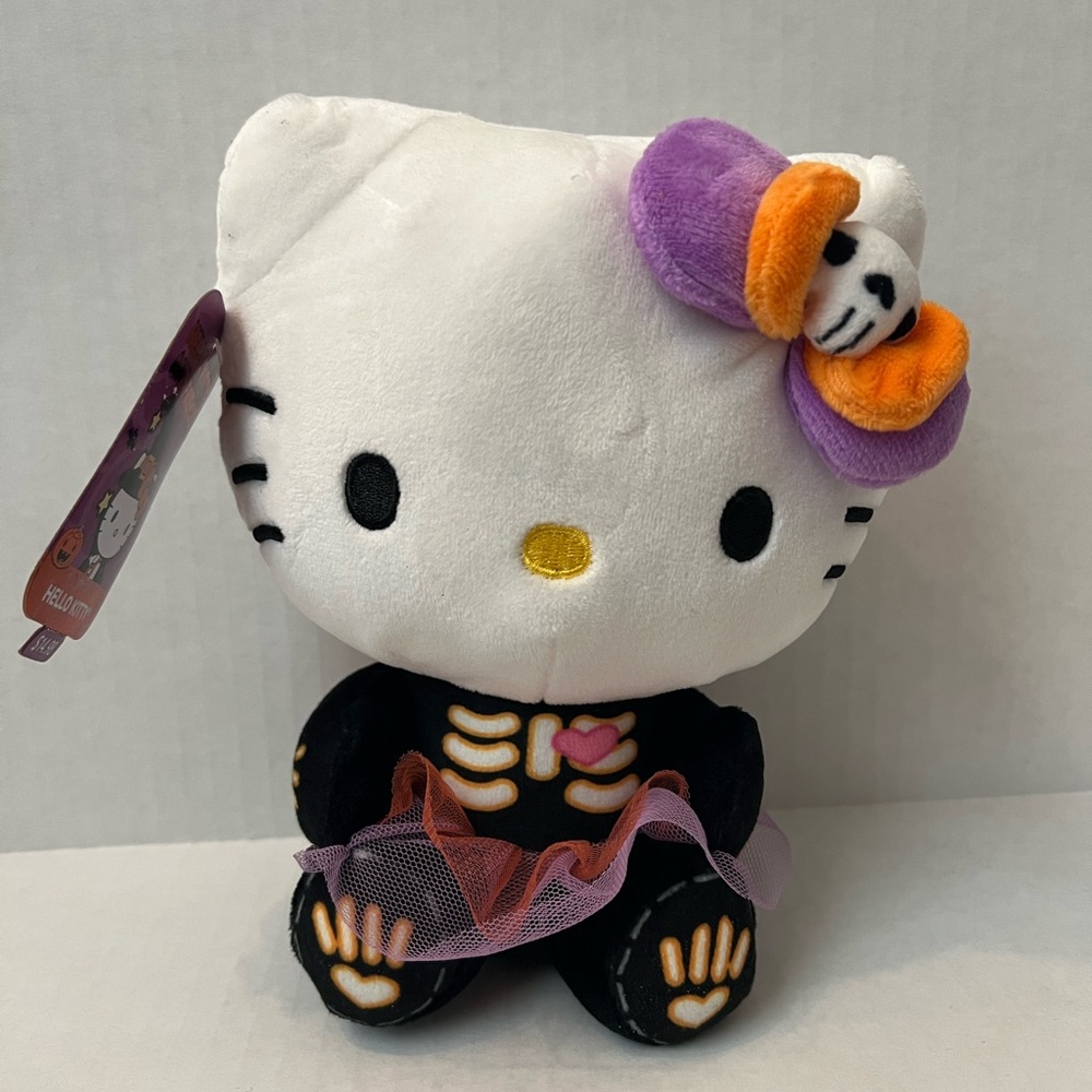 Hello Kitty Skeleton Plush with Purple and Orange Bow